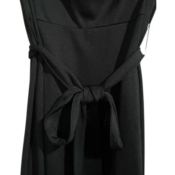 Elegant Sophisticated Sleeveless Black Cowl Neck Midi Dress With Tie Belt Size M - Picture 10 of 13